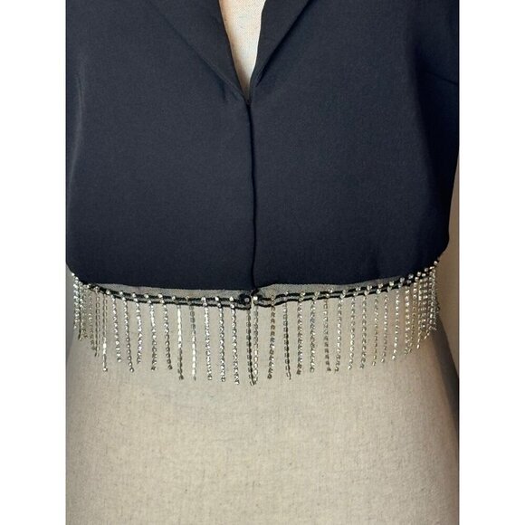 House Of Harlow 1960 Blazer‎ Women Small Black Cropped Rhinestone Fringe Coat - Picture 7 of 12